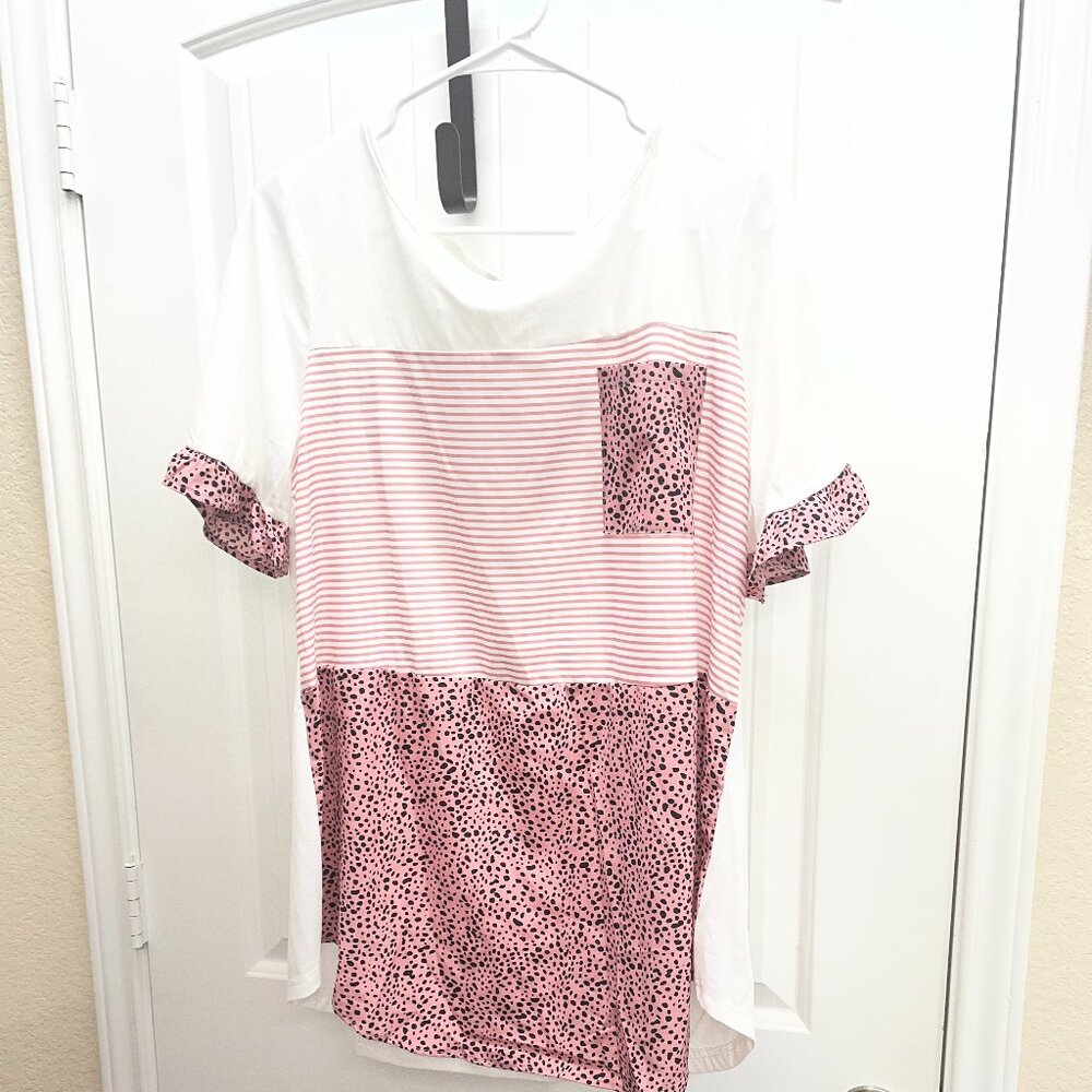 NEW Bloomchic Ruffle Pink Leopard Stripe T-shirt Size 12